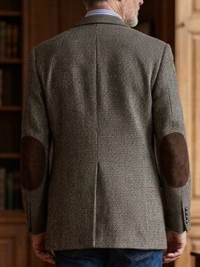 Vintage Harris Tweed Leather Elbow Patches Sports Jacket Blazer Handwoven